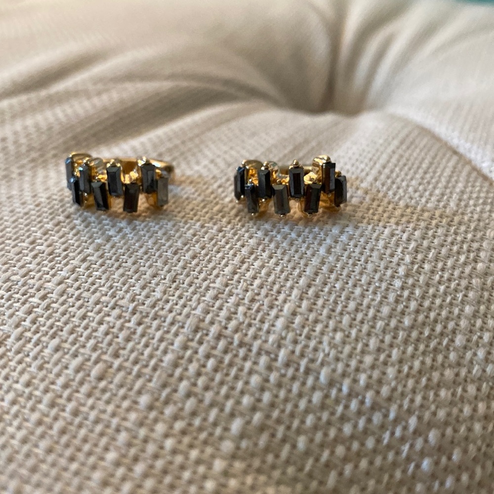 Never worn earrings with dark gray crystals!